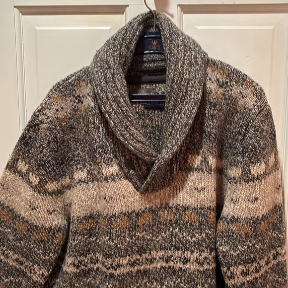 L.L. Bean Signature thick Knit Lambswool Blend Pullover Sweater shawl collar SzL - Picture 1 of 17